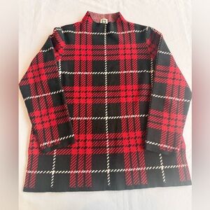 Anne Klein Plaid Patterned Red Black White Sweater Size Medium